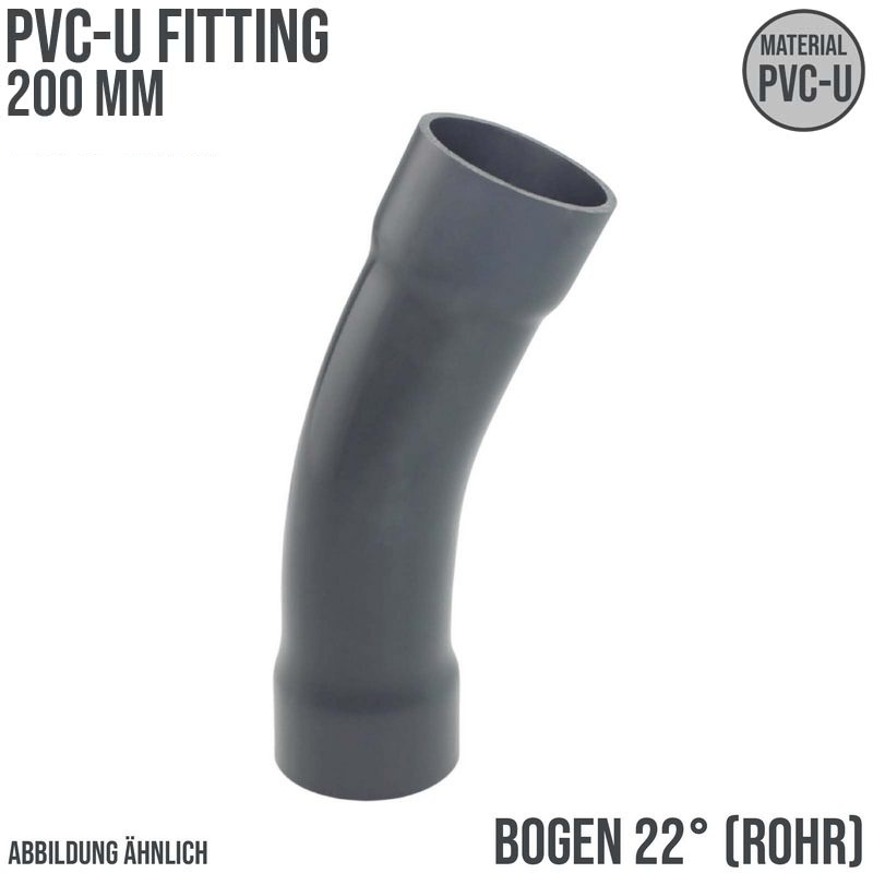200 mm PVC Klebe Fitting Bogen Winkel 22° (Rohr) Muffe Verbinder - PN 10 bar