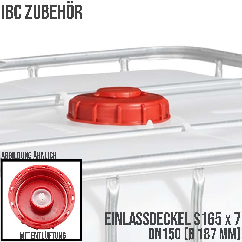 S165 x 7 DN 150 (AD 187 mm) IBC Container Einlass Deckel Verschluss Zubehör mit Einlüftung - rot