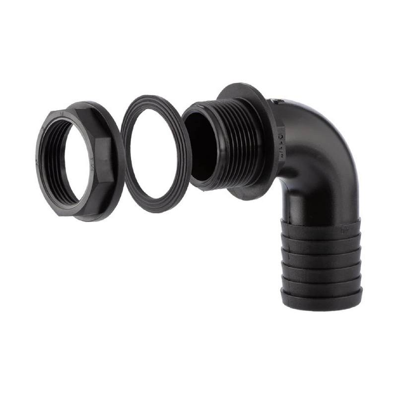 1 1/2" x 38 mm Tank Regentonne Durchführung Außengewinde x 90° Winkel Schlauch Tülle - PN 6 bar