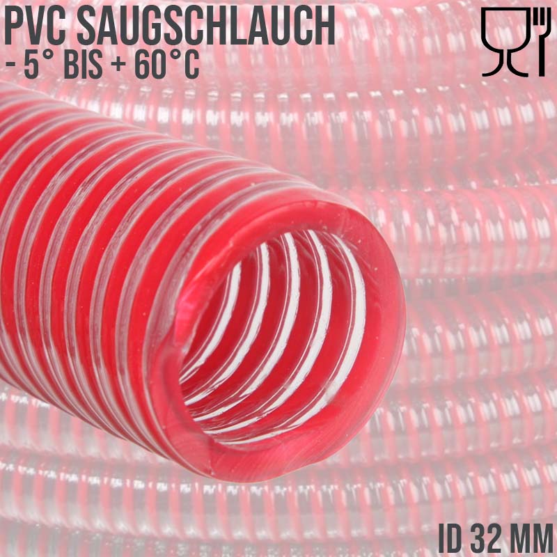 32 mm 1 1/4" Zoll Saug Ansaug Spiral Förder Pumpen Wein Alkohol Milch Schlauch rot - PN 9 bar