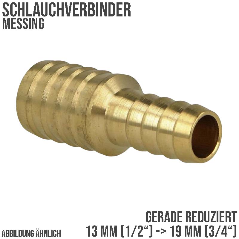 13 mm - 1/2" Zoll x 19 mm - 3/4" Zoll Schlauch Reduzier Verbinder Verteiler Tülle Kupplung Reparatur Messing PN 10 bar