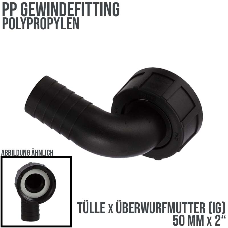 50 mm x 2 " PP Gewinde Fitting Winkel 90° Schlauch Tülle Stutzen ÜWM Innengewinde IG - PN 6 bar