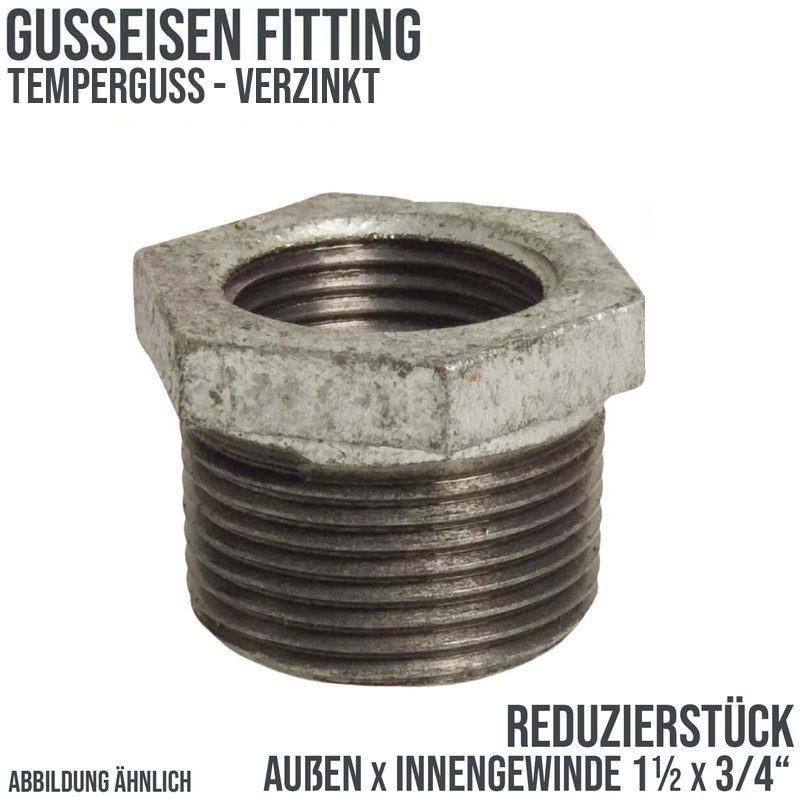 1 1/2" x 3/4" Gusseisen Temperguss Reduzierstück Nr. 241 Außen x Innengewinde AG x IG PN 25 bar