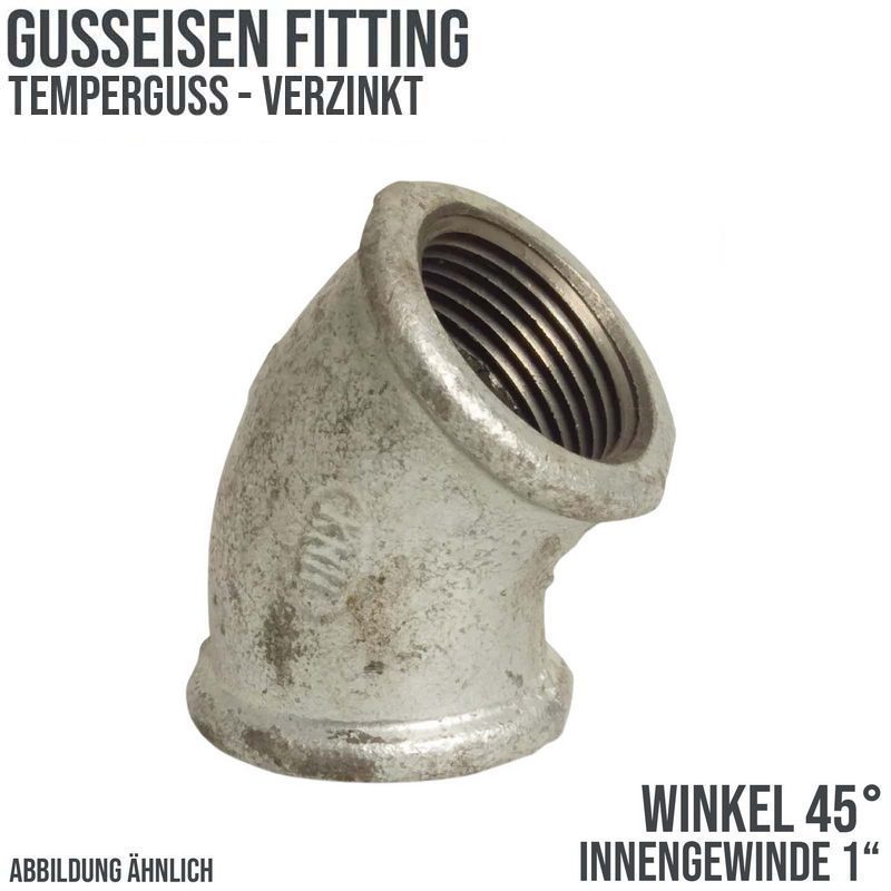 1" Gusseisen Temperguss Fitting Nr. 120 Winkel 45° Innengewinde IG DVGW PN 25 bar