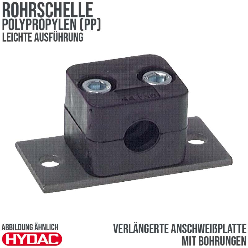 14 mm Rohrschelle Polypropylen PP leichte Baureihe Anschweißplatte mit Bohrung