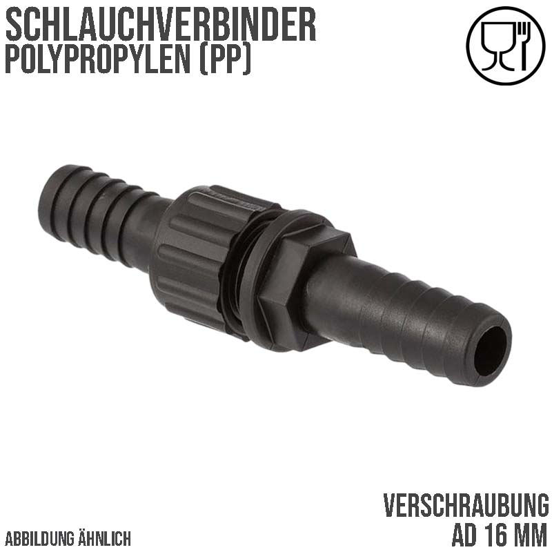 16 mm Schlauch Verschraubung 2-fach Stutzen Tülle Pool Teich Garten PP schwarz - PN 6 bar