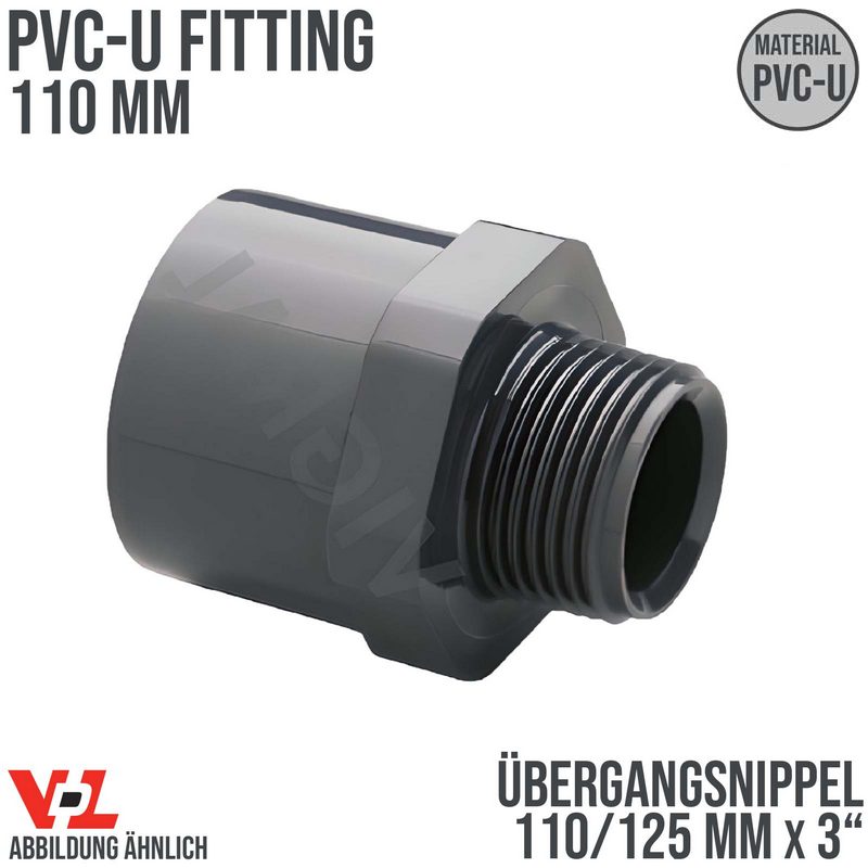 110 mm VDL PVC Klebe Fitting Übergangsnippel Achtkant 110/125 mm x 3" - PN 16 bar