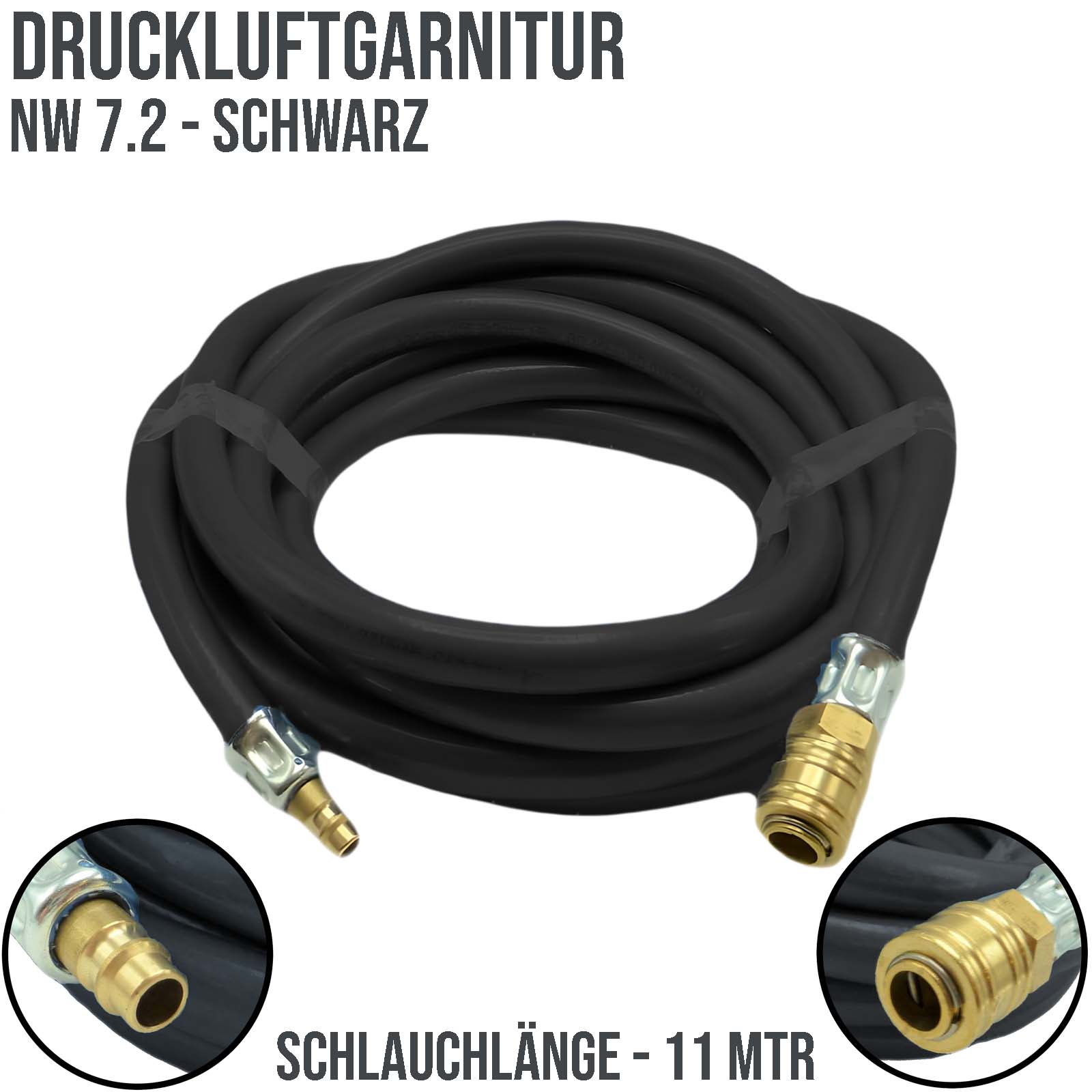 9 mm PVC Druckluft Pressluft Luft Kompressor Garnitur Schlauch schwarz - PN 22 bar - 11m