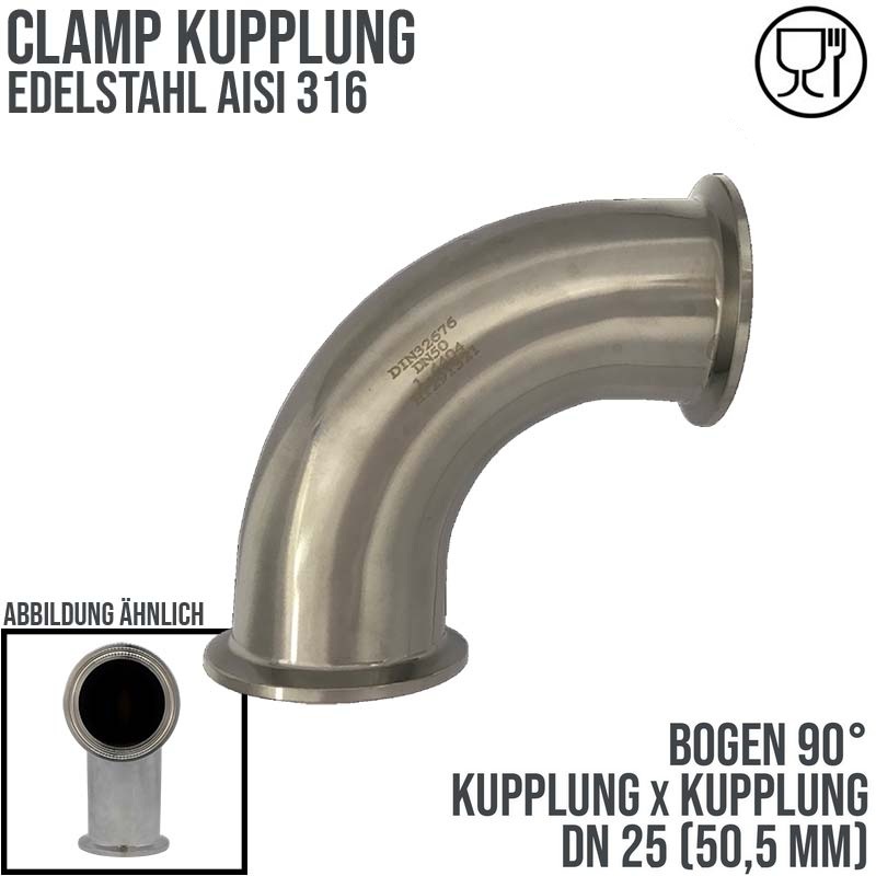 CLAMP Kupplung Bogen 90° 50,5 mm DIN 32676 Flansch Teller DN 25  1" - PN 16 bar