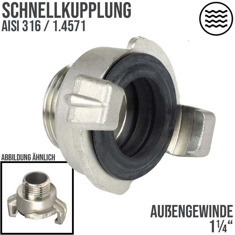 1 1/4" Edelstahl AISI 316 Schlauch Schnell Kupplung Außengewinde AG  (GEKA kompatibel) - PN 12 bar