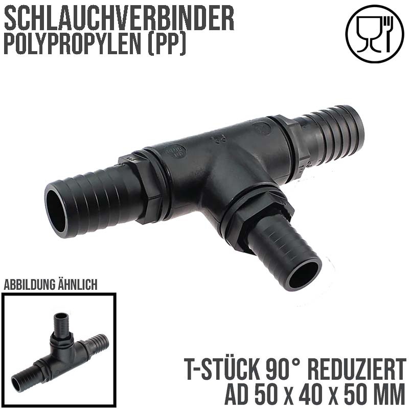 50 x 40 x 50 mm T-Stück 90° PP Schlauch Verbinder 3-fach Stutzen Tülle Pool Teich Garten schwarz - PN 6 bar