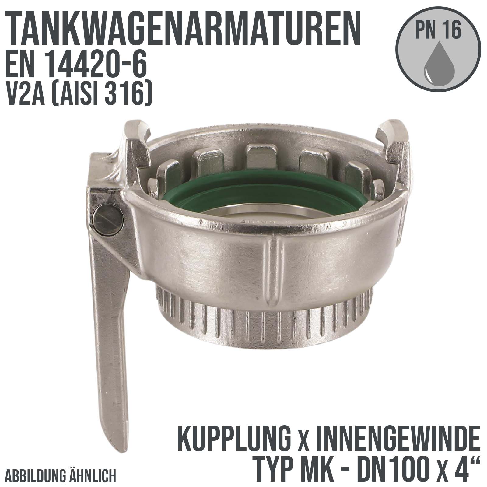 DN100 x 4" Zoll Tankwagen Kupplung Typ MK mit Innengewinde V2A (AISI 316) - PN 16 bar