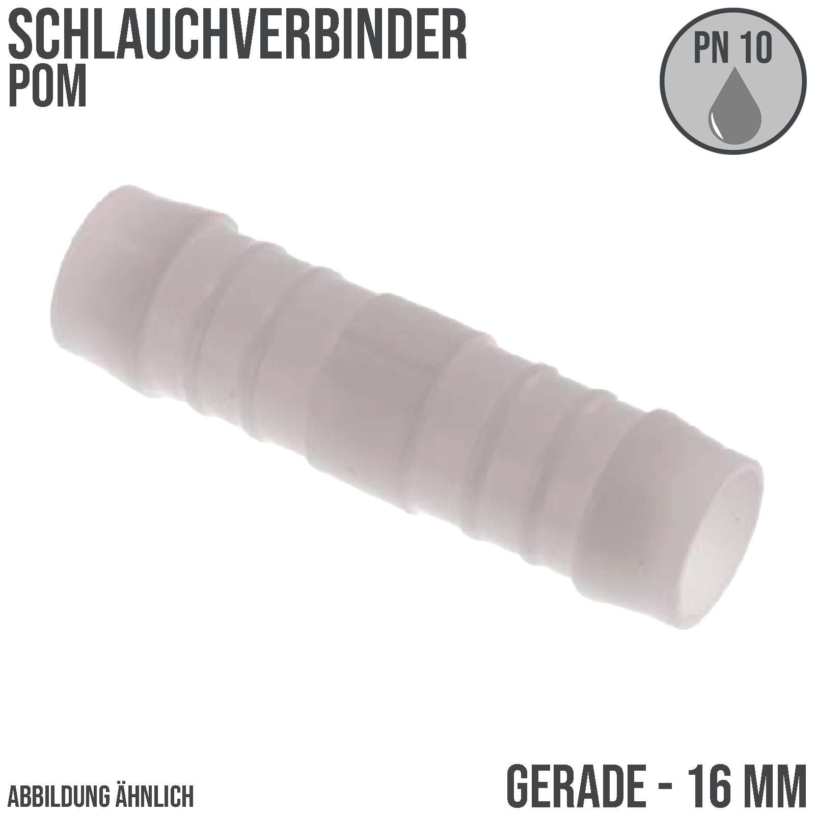 16 mm POM Schlauch Verbinder Stutzen Tülle Kupplung Fitting weiss PN 10 bar