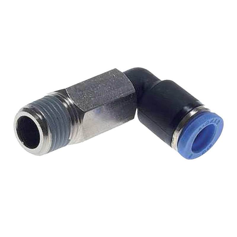 4 mm x 1/4" Pneumatik Steck Verbinder Winkel 90° lang IQS Außengewinde konisch - PN 20 bar