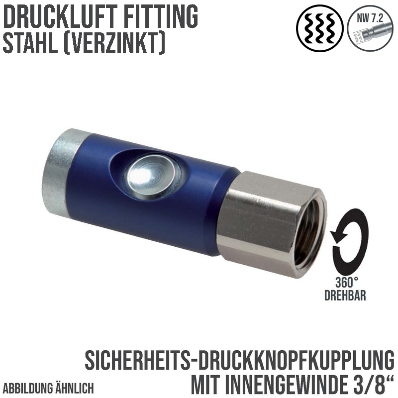 Druckluft Sicherheits Kupplung drehbar Stahl verzinkt NW 7.2 Innengewinde IG 3/8" - PN 12 bar