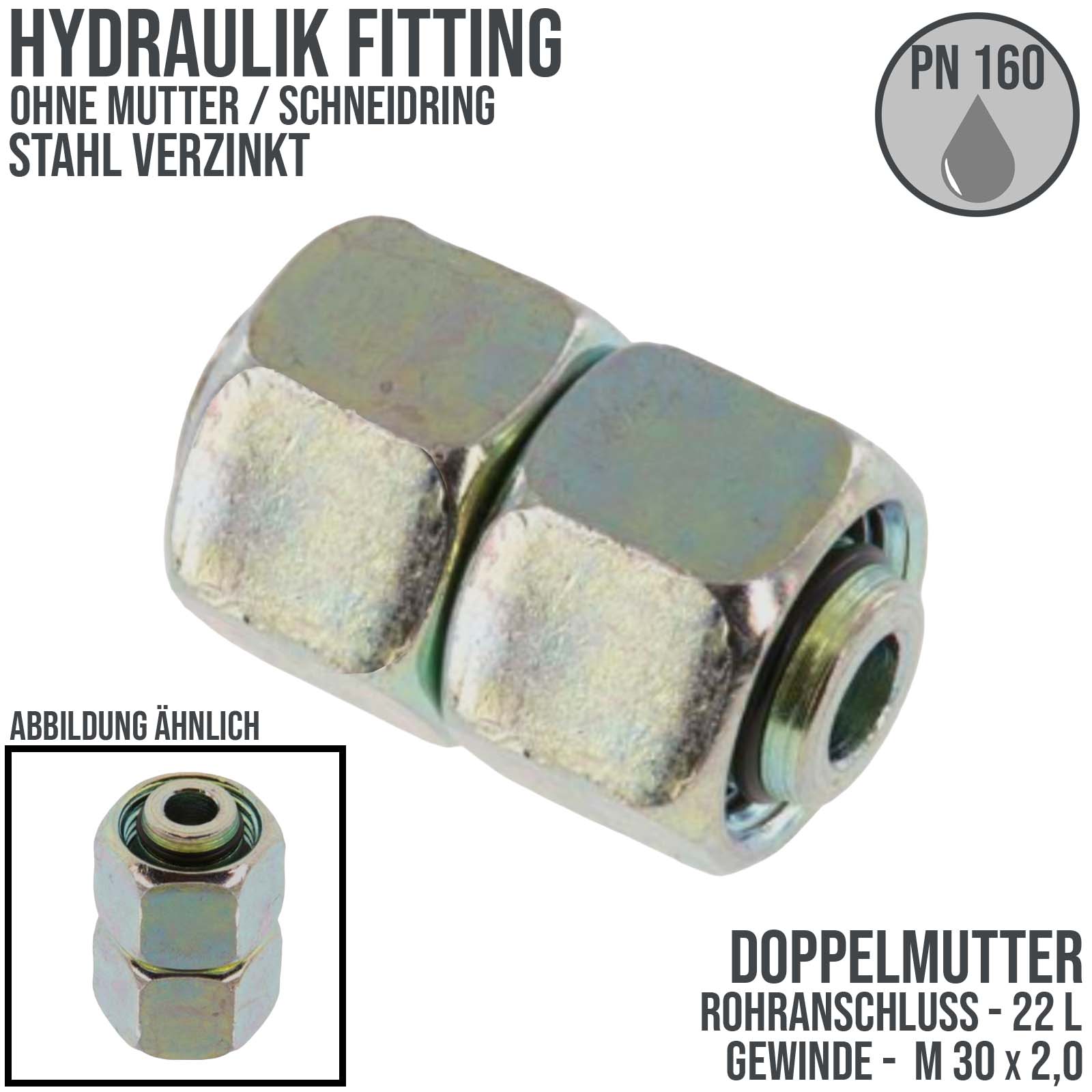 Hydraulik Verschraubung Doppelmutter 22 L (M 30 x2,0) ohne Mutter / Schneidring