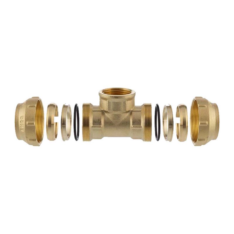 20 mm x 1/2" PE Fitting Klemm Verbinder Messing Verschraubung Muffe T-Stück 90° x IG DVGW - PN 16 bar