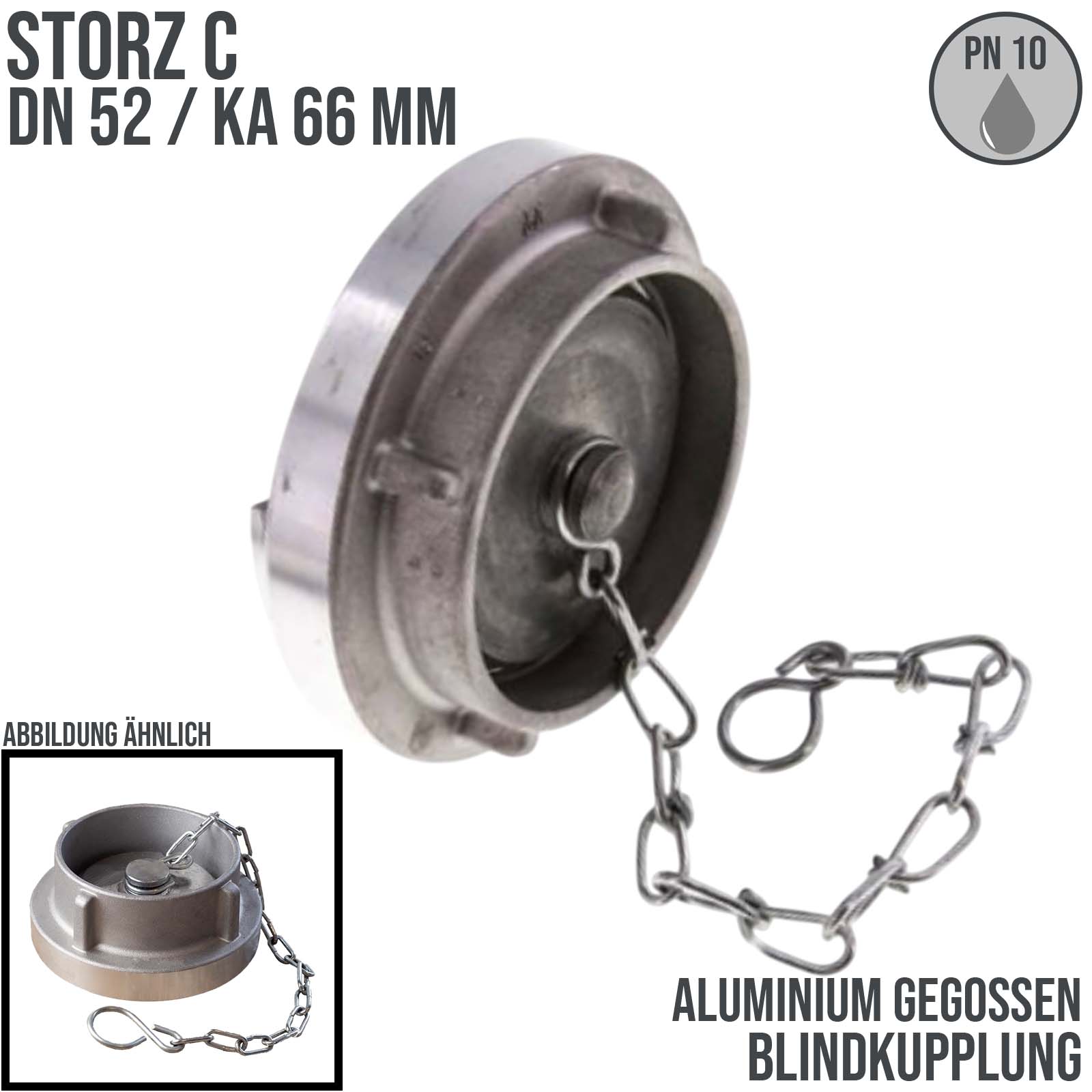 STORZ C DN 52 KA 66 Blindkupplung mit Kette Saug Bau Feuerwehr Schlauch Aluminium - PN 10 bar