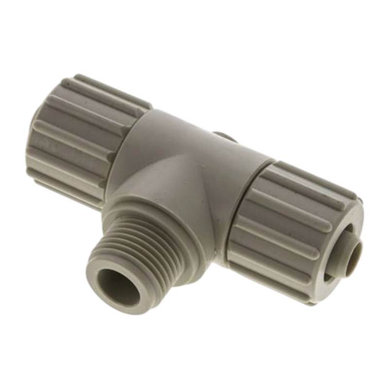 10 x 4 mm x 1/2" T-Stück 90° Außengewinde TX Fitting Gewebe Schlauch Verbinder FDA PP beige - PN 10 bar