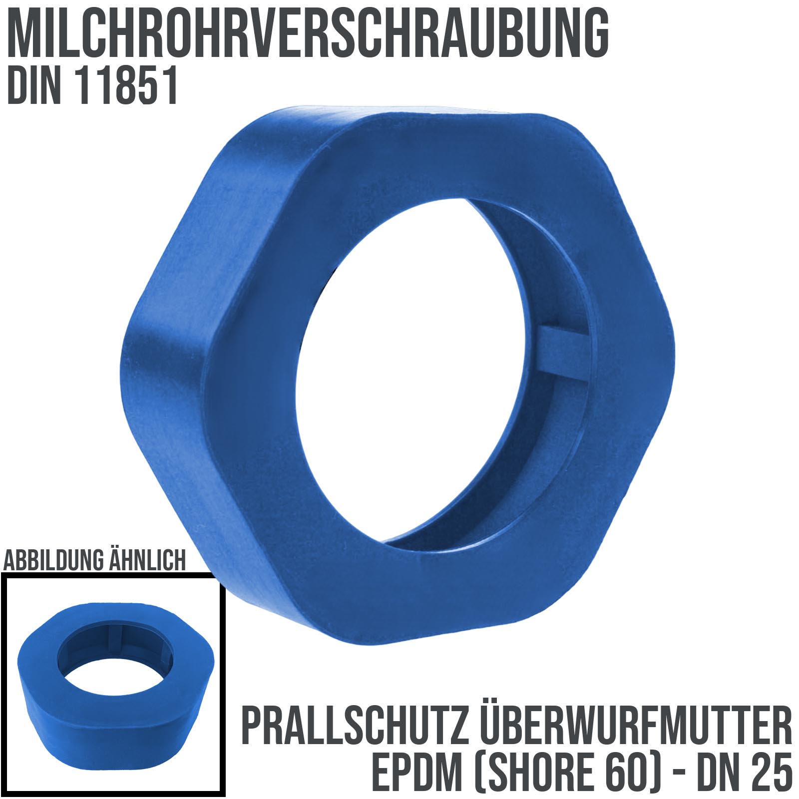 DN 25 Milchrohr Verschraubung DIN 11851 Prallschutz Überwurfmutter Gummi EPDM - blau