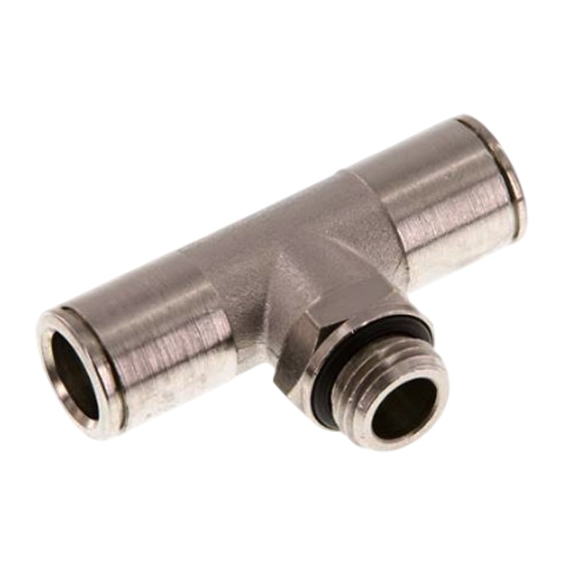 4 mm x 1/4" Pneumatik Steck Verbinder T-Stück 90° IQS MSV Messing Außengewinde zylindrisch - PN 16 bar