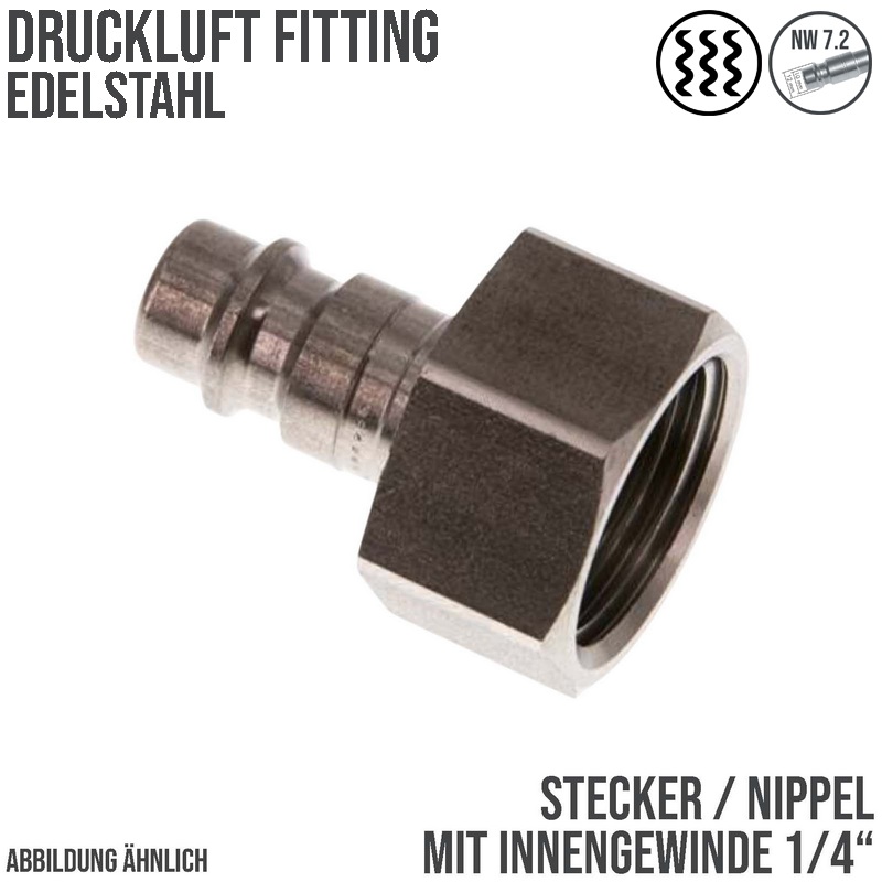 1/4" Druckluft Stecker Nippel Einsteck Anschluss Edelstahl NW 7,2 mit Innengewinde IG - PN 35 bar