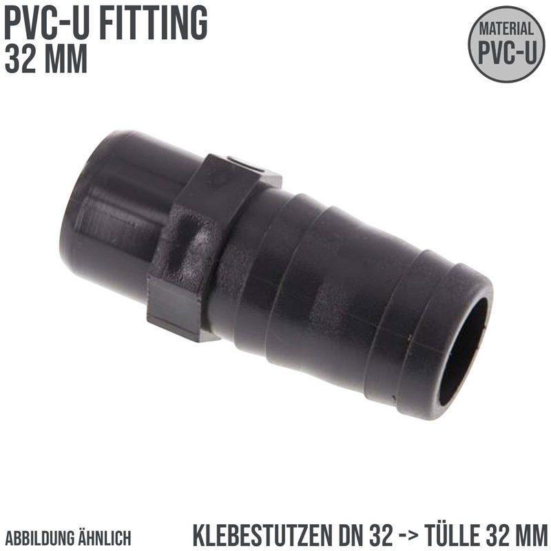 32 mm PVC Klebefitting Schlauch Klebe Tülle Stutzen Verbinder Pool Teich DN32 -> 32 mm - PN 10 bar