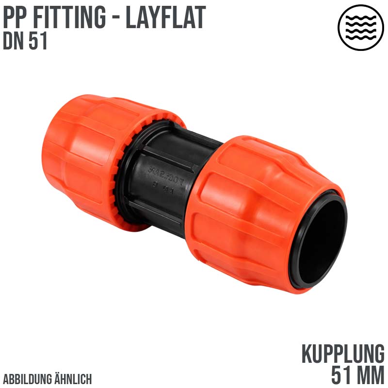51 mm PE PP Fitting Layflat Klemm Verbinder Kupplung Flach Schlauch - PN 10 bar