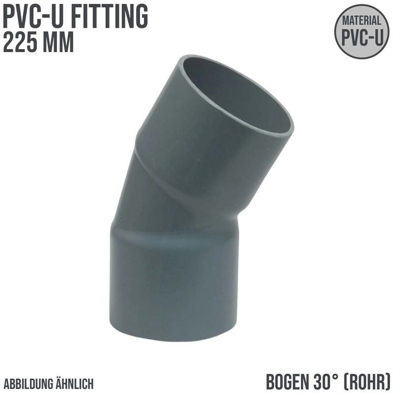 225 mm PVC Klebe Fitting Bogen Winkel 30° (Rohr) Muffe Verbinder - PN 10 bar