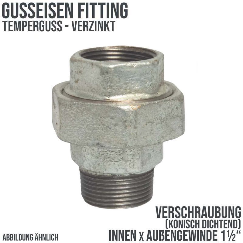 1 1/2" Gusseisen Temperguss Fitting Nr. 341 Verschraubung Innen x Außengewinde IG x AG DVGW konisch dichtend - PN 25 bar
