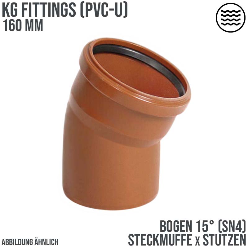 160 mm PVC Bogen 30° Abzweig Abfluß Abwasser HT KG Rohr SN4 Steckmuffe x Stutzen rostbraun