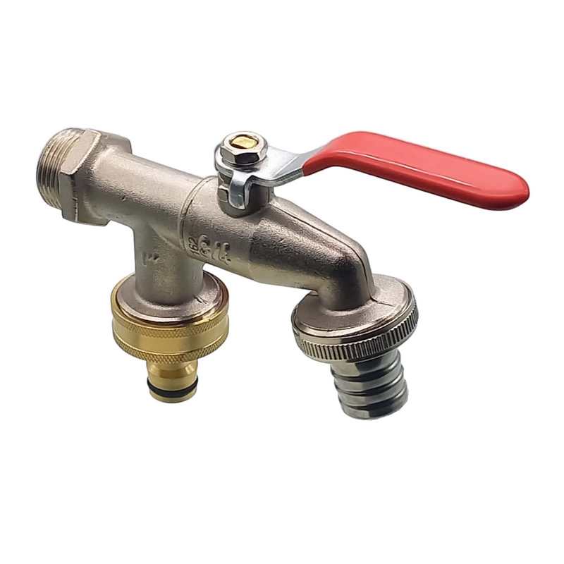 3/4" Messing Auslauf Ventil Hahn 2-fach Auslass 19 mm Tülle Click System PN 10 bar