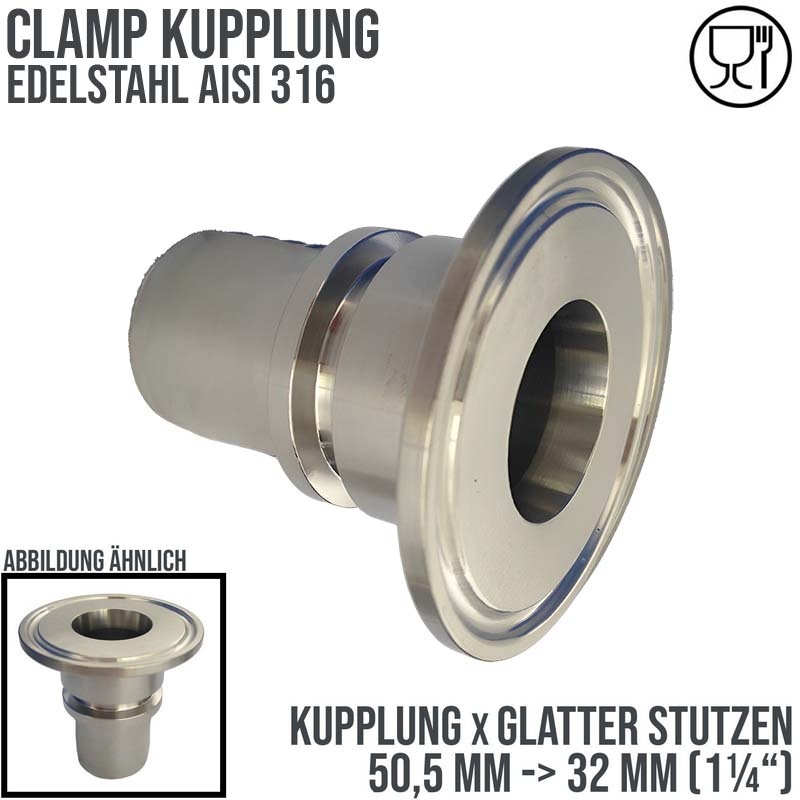 CLAMP Kupplung 50,5 mm Schlauch Stutzen Tülle glatt 32 mm 1 1/4" - PN 16 bar