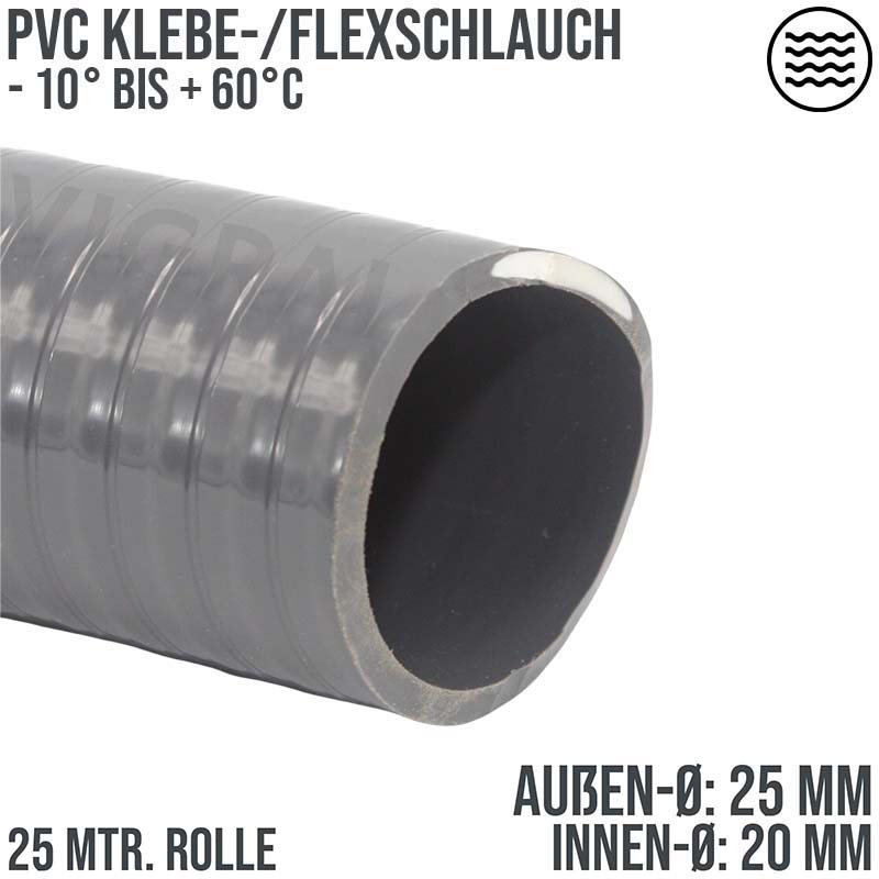 25 x 20 mm PVC Klebe Flex Spiral Schwimmbad Pool Teich Schlauch grau PN 7 bar - 25 m