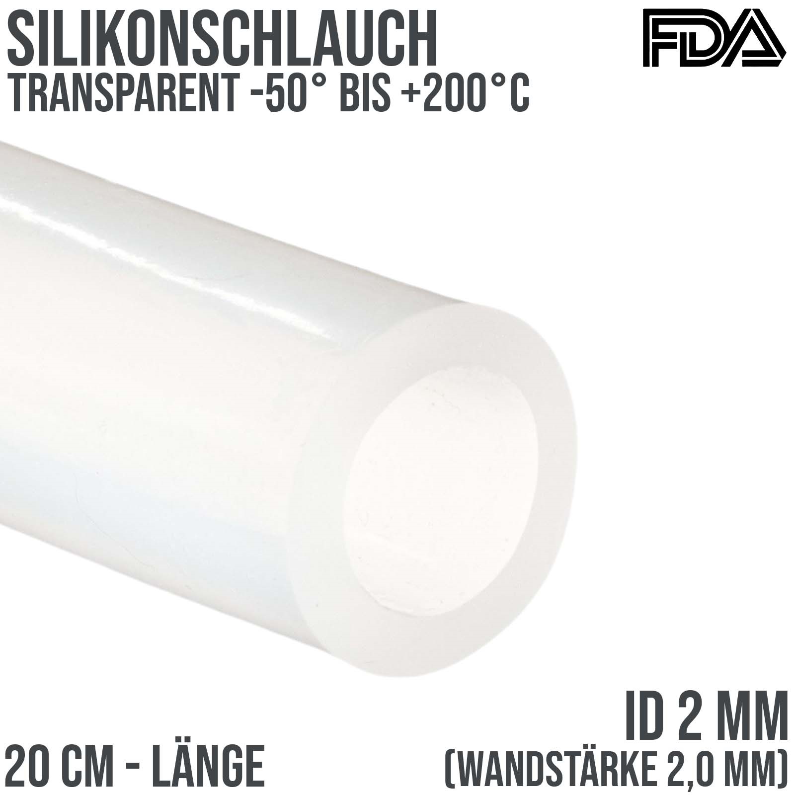 2 x 6 mm Silikon Silicon Milch Schlauch transparent lebensmittelecht FDA 0,92 bar - 20 cm