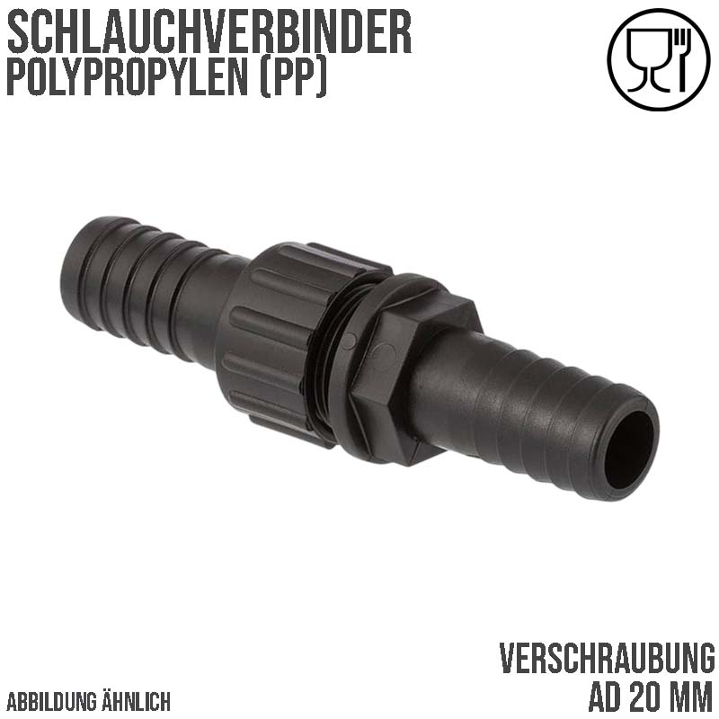 20 mm Schlauch Verschraubung 2-fach Stutzen Tülle Pool Teich Garten PP schwarz - PN 6 bar
