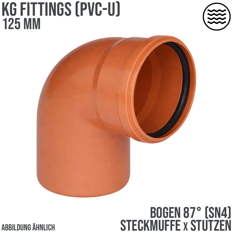 125 mm PVC Bogen 87° Abzweig Abfluß Abwasser HT KG Rohr SN4 Steckmuffe x Stutzen rostbraun