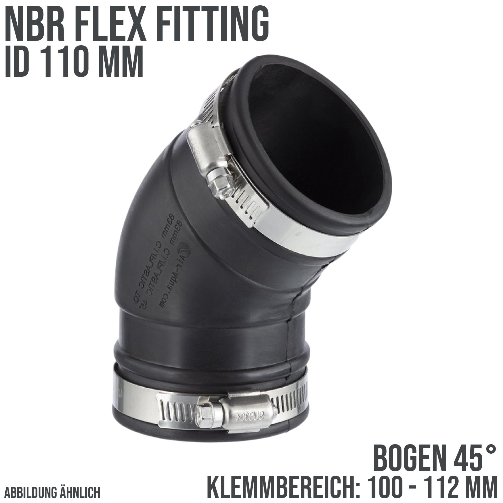 110 mm NBR Flex Fitting Bogen 45° Verbinder Reparatur (Klemmbereich 100 - 112 mm)
