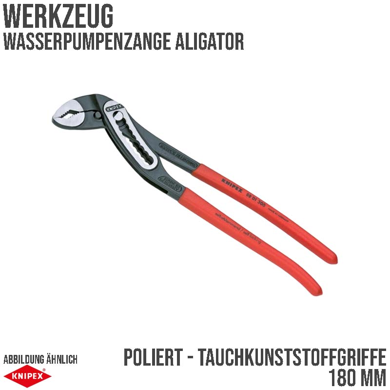 180 mm Wasserpumpen Zange Alligator poliert Tauchkunststoffgriffe Knipex