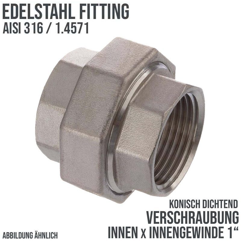 1" Edelstahl Fitting V4A AISI 316 Nr. 340 - Verschraubung Innengewinde IG konisch dichtend - PN 16 bar