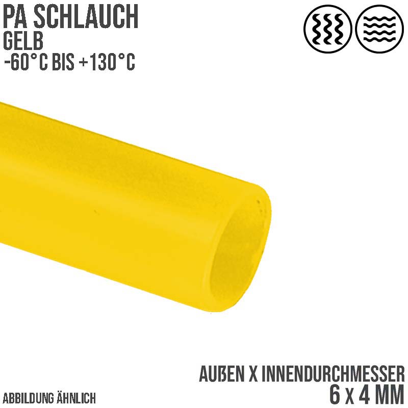6 x 4 mm Polyamid PA Pneumatik Schlauch gelb - PN 27 bar