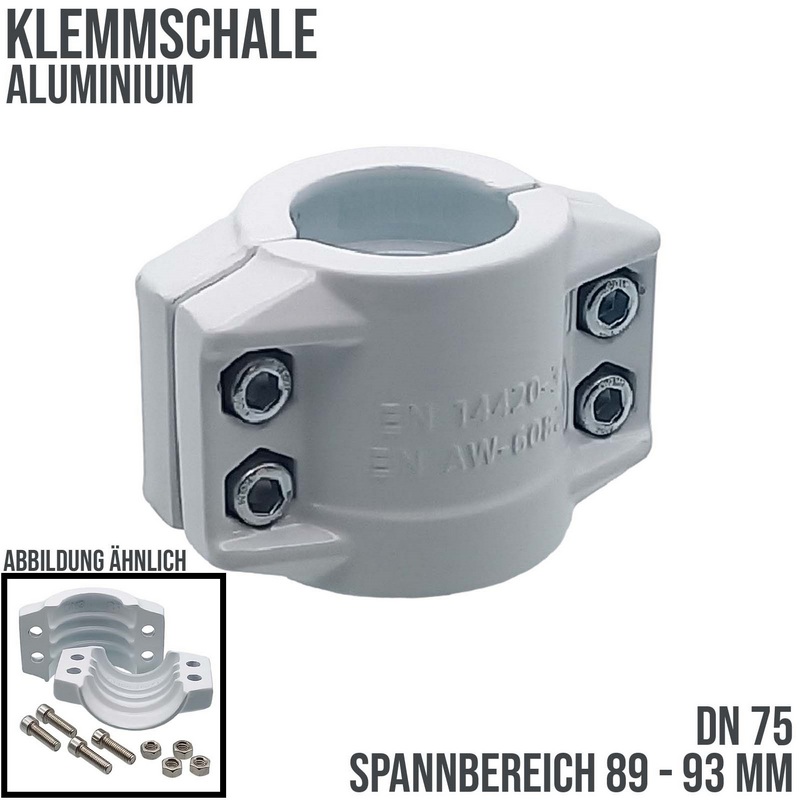 DN 75 Klemmschale Aluminium weiss Spannbereich 89 - 93 mm für Schlauch ID x AD 75 x 91 mm - PN 25 bar