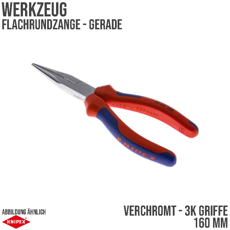 160 mm Flachrund Zange gerade Backen verchromt 3K Griffe Knipex