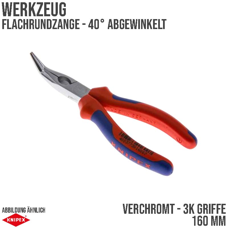 160 mm Flachrund Zange 40° abgewinkelte Backen verchromt 3K Griffe Knipex
