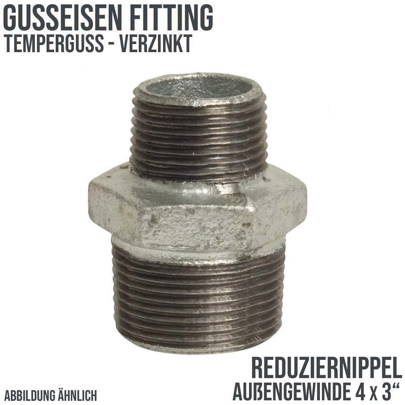 4" x 3" Gusseisen Temperguss Reduziernippel Nr. 245 Außen x Außengewinde AG DVGW PN 25 bar