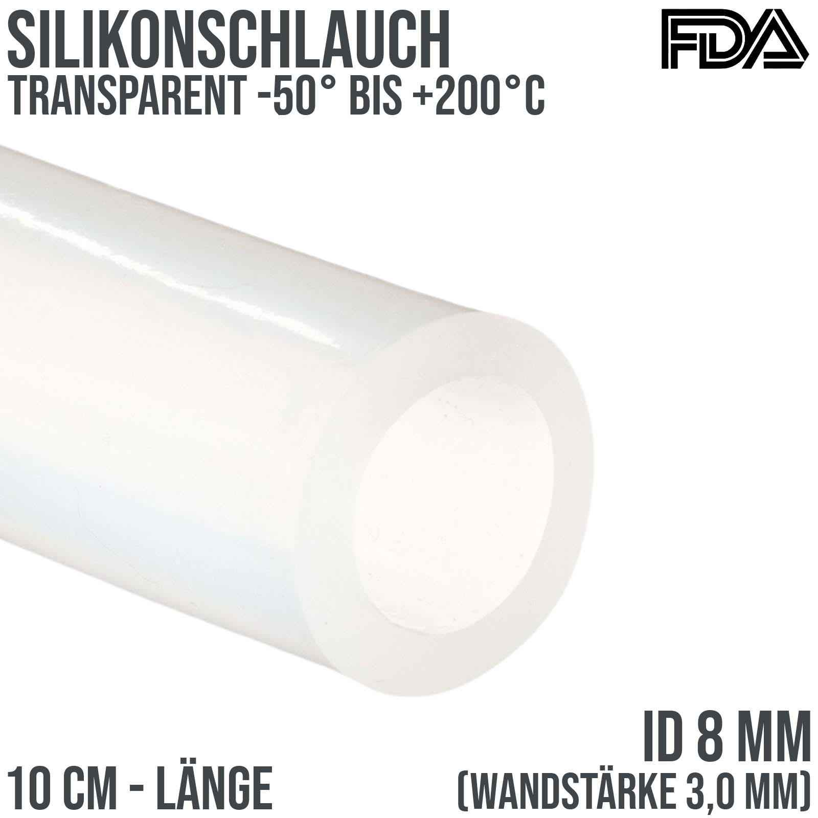 8 x 14 mm Silikon Silicon Milch Schlauch transparent lebensmittelecht FDA 0,46 bar - 10 cm