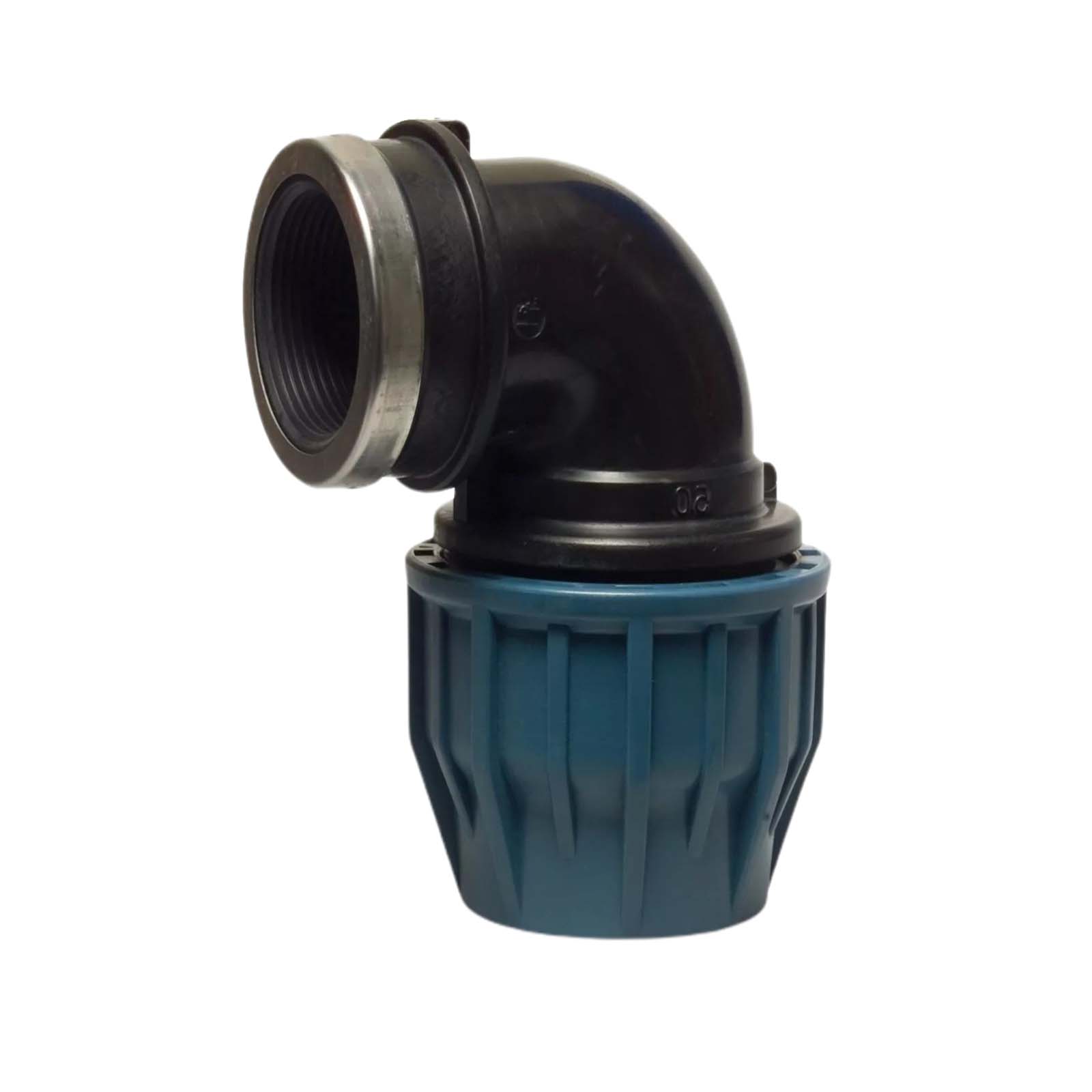 63 mm x 2" PE PP Fitting Klemm Verbinder Verschraubung Rohr Winkel 90° x IG DVGW - PN 16 bar 