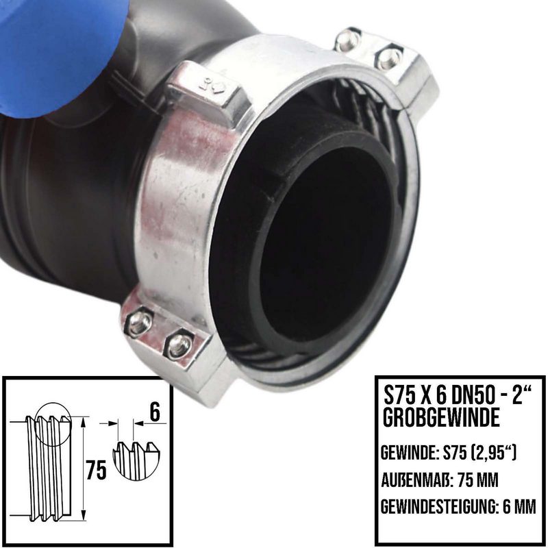 IBC S75 x 6 -> S60 x 6 Kugel Hahn blau Auslass Fass Ventil Container Tank Zubehör FMK-Dichtung