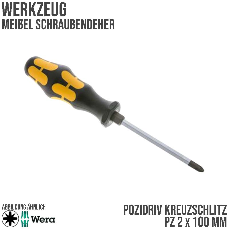 PZ 2 x 100 mm Pozidriv Kreuz Schlitz Schrauben Meißel Dreher Zieher - Wera  Kraftform Plus 900