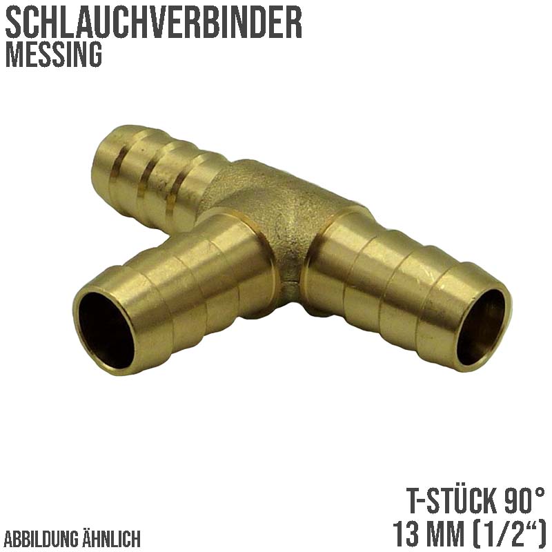 13 mm - 1/2" Zoll T-Stück Schlauch Verbinder Verteiler Tülle Kupplung Reparatur Messing PN 10 bar